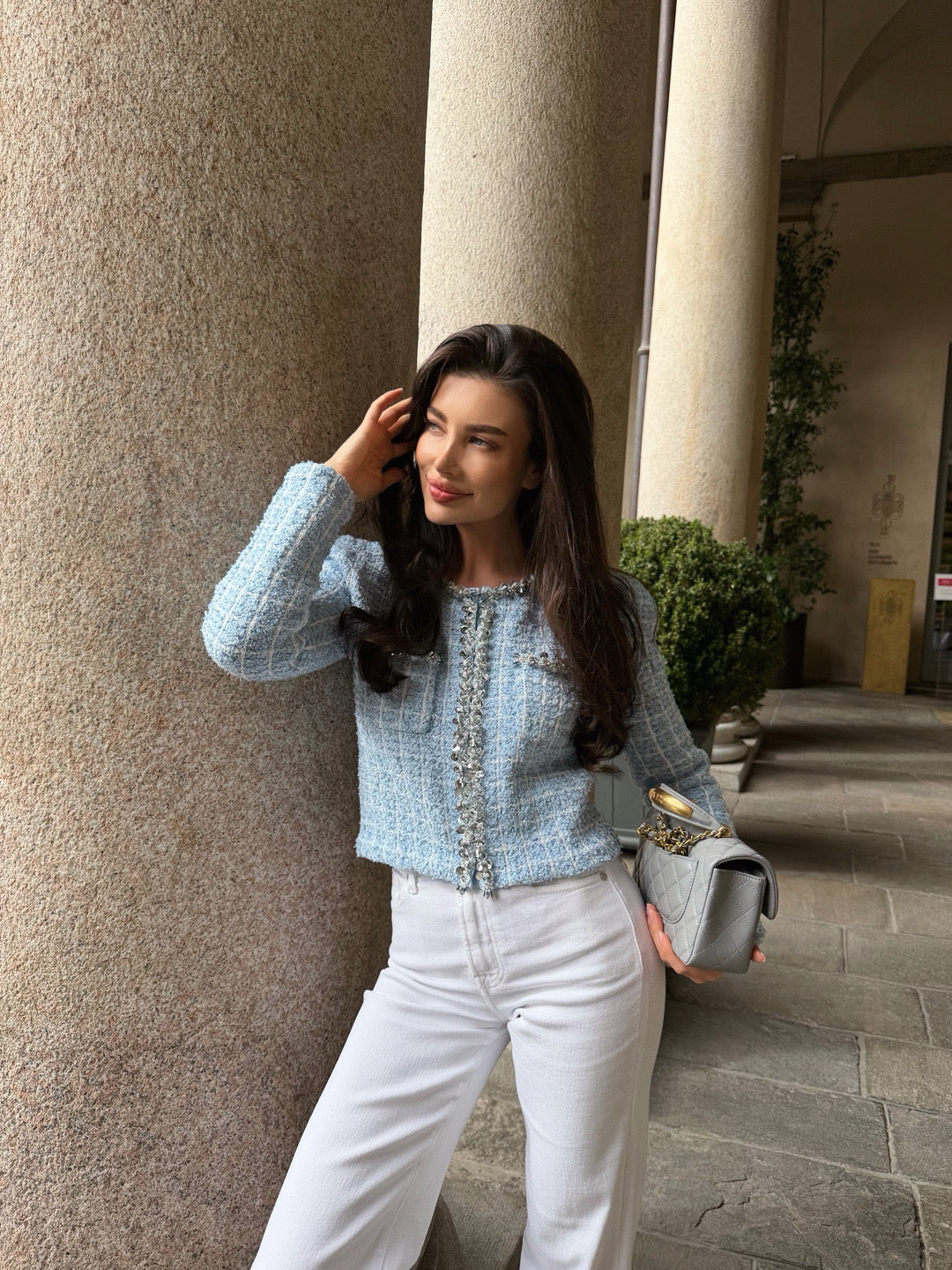 Baby Blue Tweed Cardigan