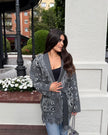 Grey Jacquard Cardigan with Belt