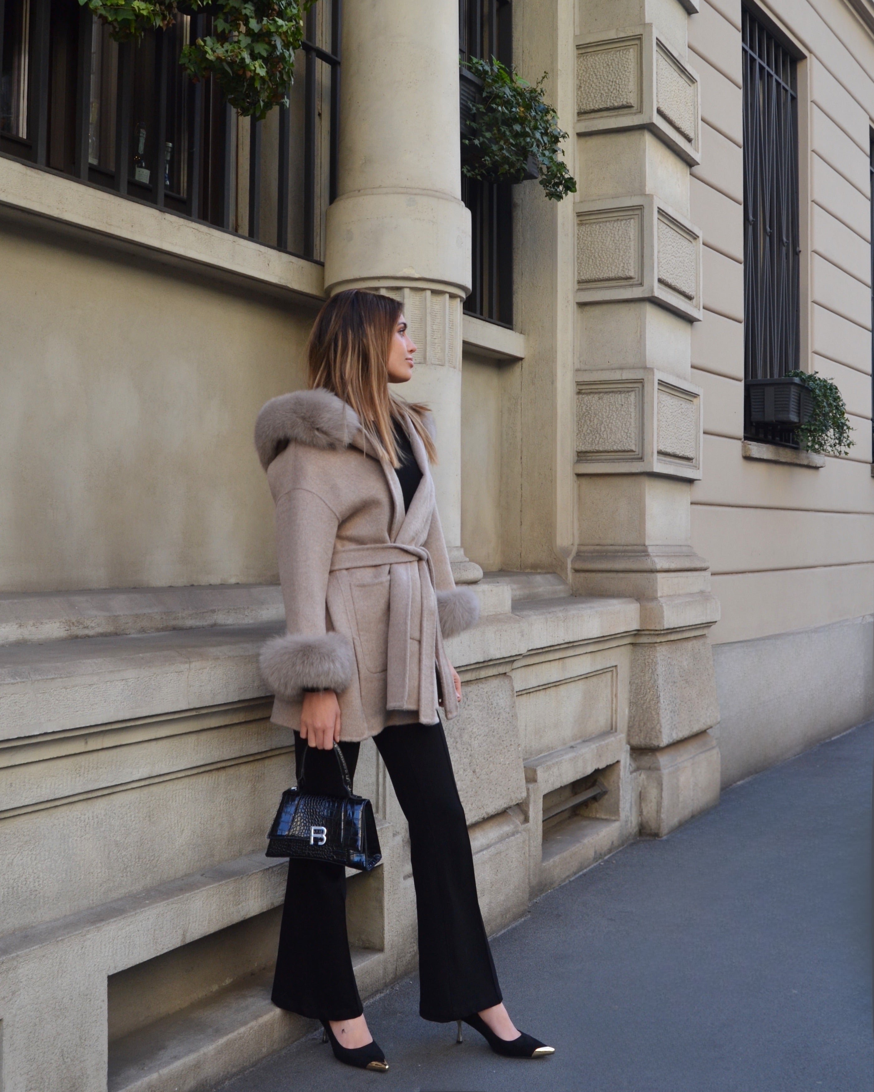 Brera - Cappotto corto in lana merino con cappuccio