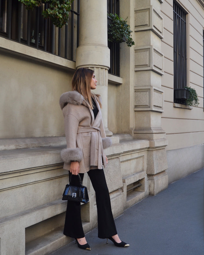 Brera - Cappotto corto in lana merino con cappuccio
