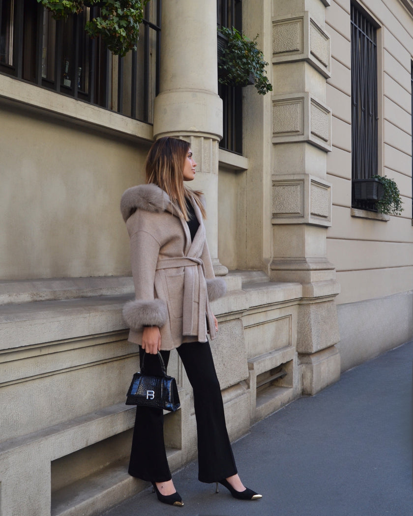 Brera - Cappotto corto in lana merino con cappuccio