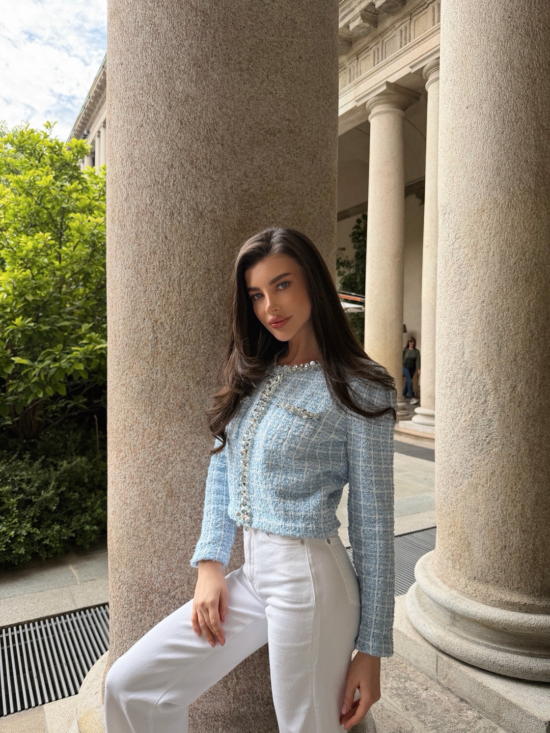 Baby Blue Tweed Cardigan