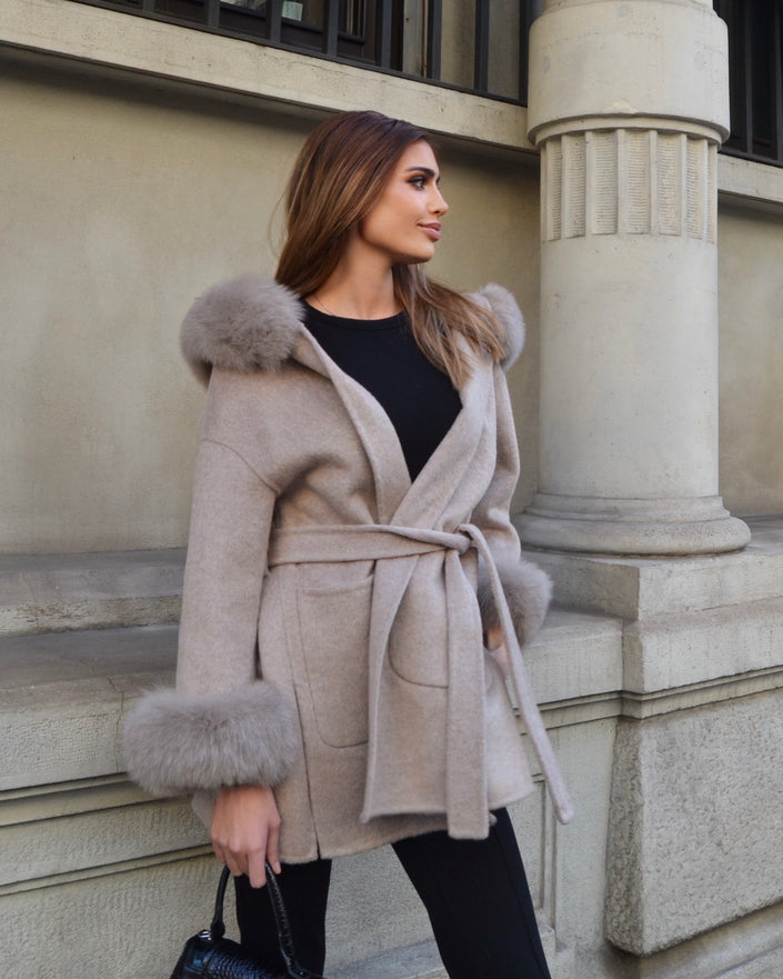 Brera - Cappotto corto in lana merino con cappuccio