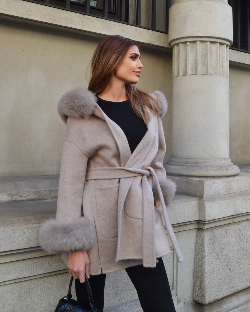 Brera - Cappotto corto in lana merino con cappuccio