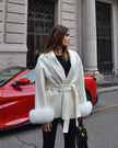 Delina – Wool & Cashmere Coat with Waist Belt and Removable Fox Fur Cuffs