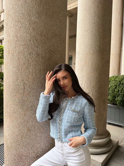 Baby Blue Tweed Cardigan