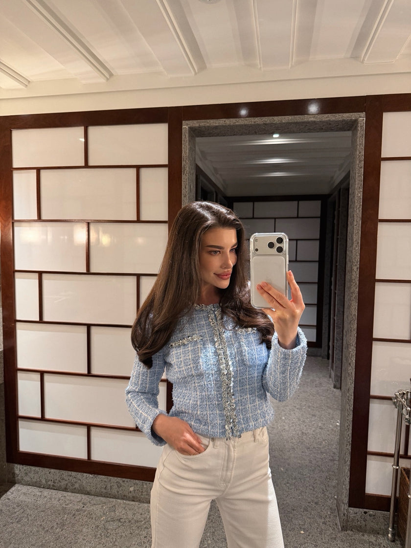 Baby Blue Tweed Cardigan