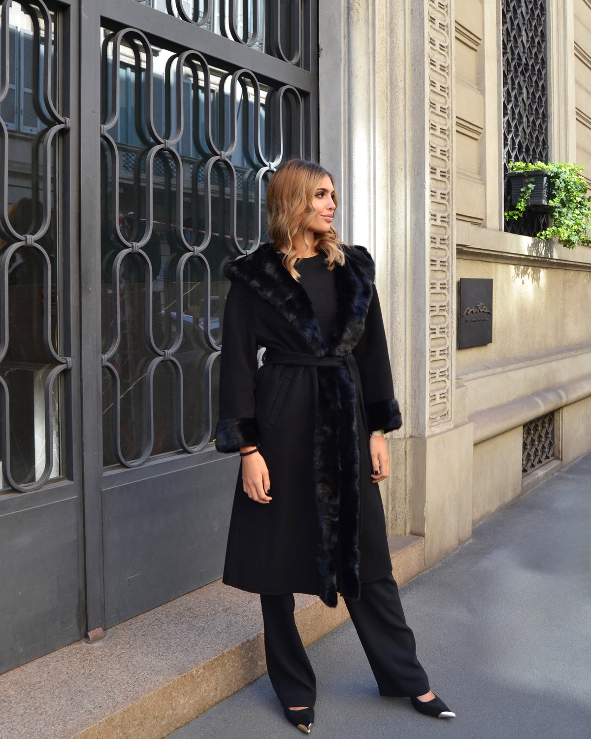 Arabella — Long Cashmere & Wool Coat with Mink Fur