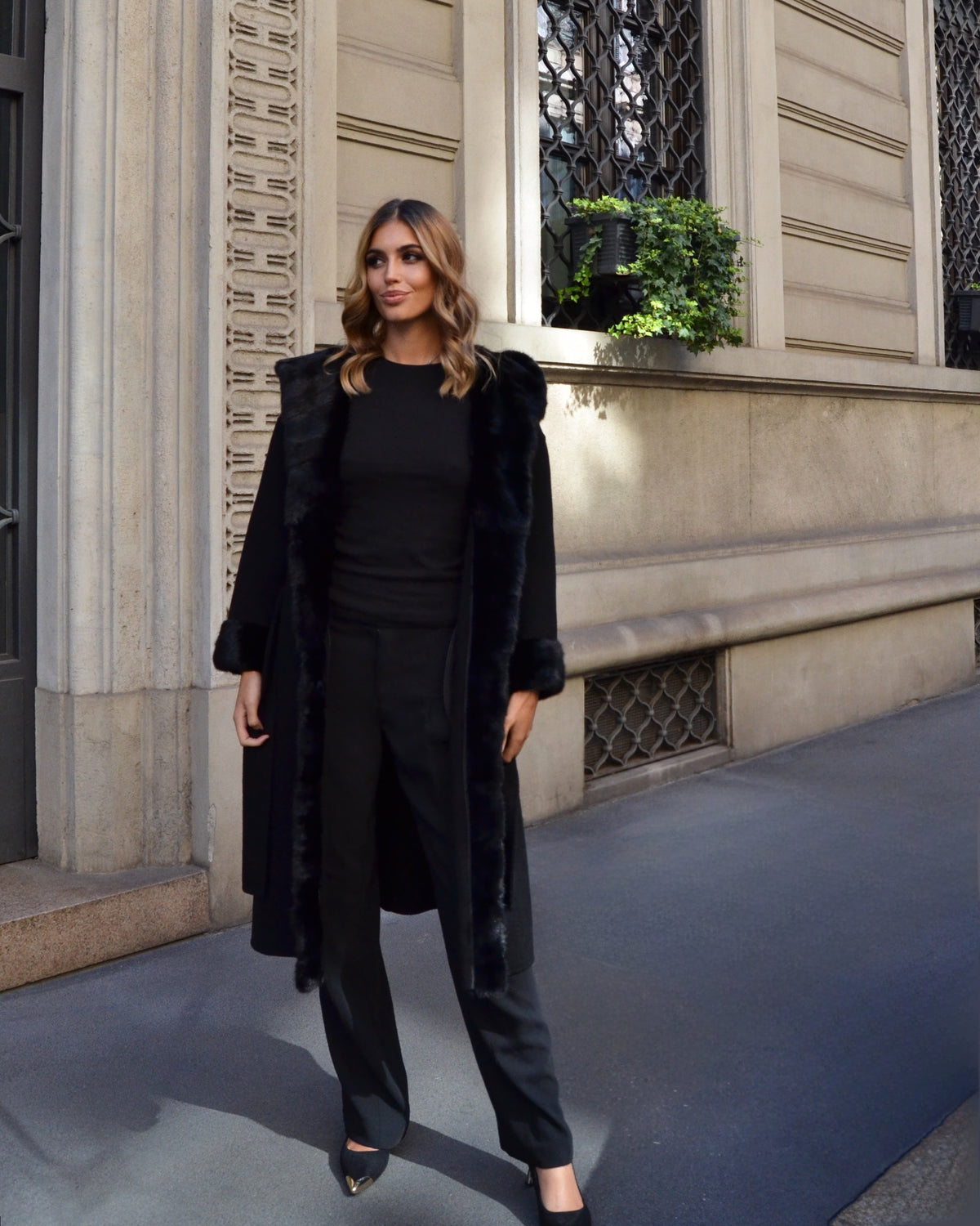 Arabella — Long Cashmere & Wool Coat with Mink Fur