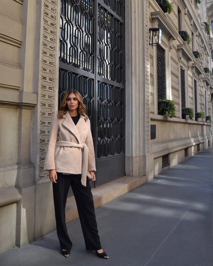 Poppy — Short coat in 100% wool with fur-effect finish