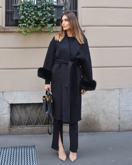 Blair – Cappotto lungo doppia lana merino con maniche rimovibili in pelliccia di volpe