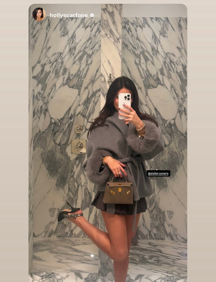 Delina - Cappotto corto di doppia lana merino e polsini in pelliccia di volpe rimovibili