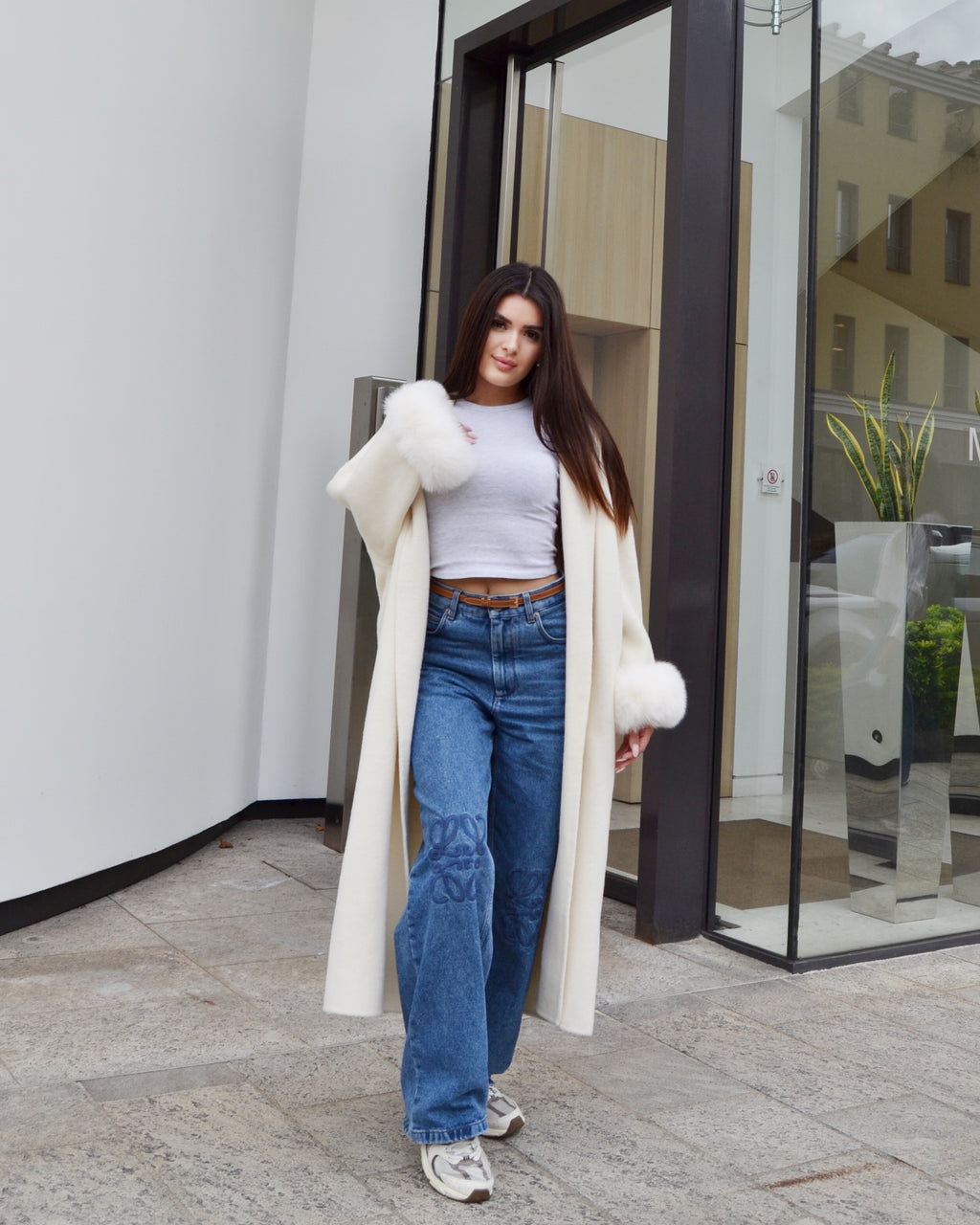 Blair – Cappotto lungo in lana superfine con maniche rimovibili in pelliccia di volpe