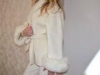 Delina — Short coat in double merino wool with removable fox fur cuffs